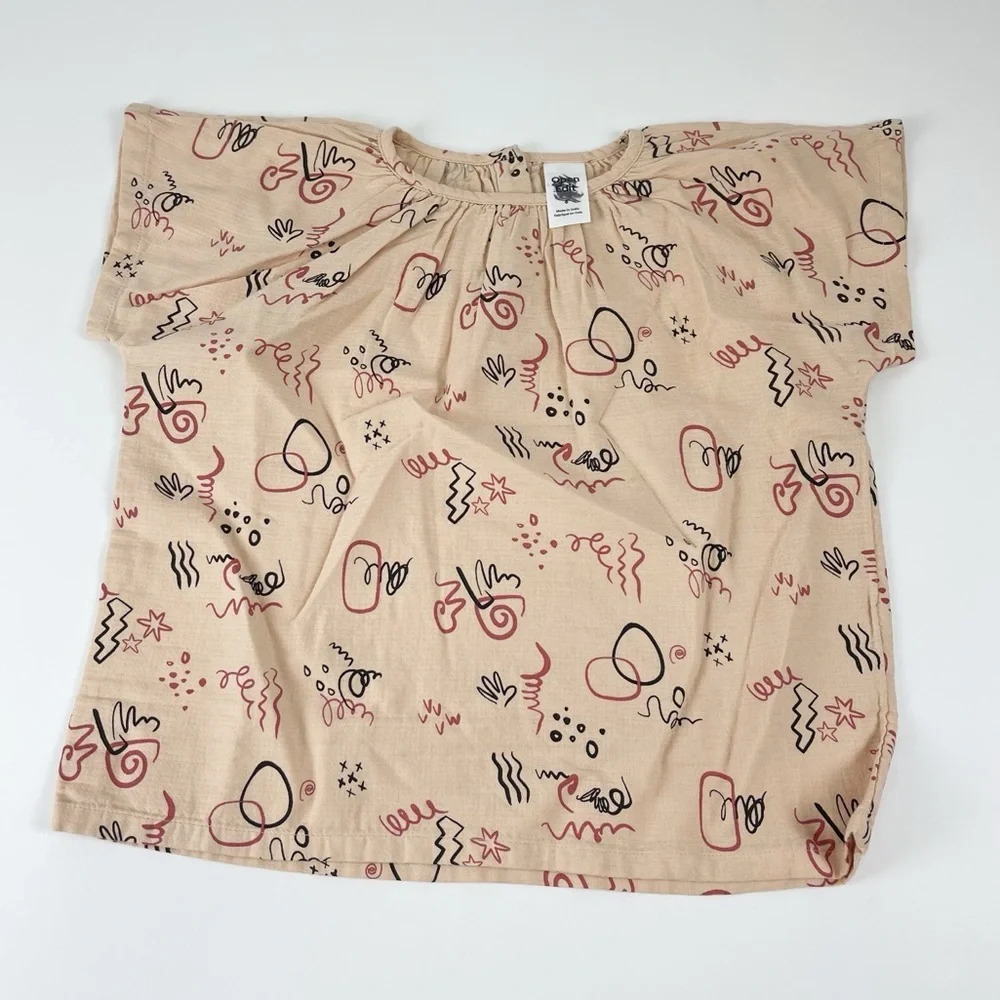 NEW Open Edit Blouse Girls 8 Beige Shifting Pink Scribbles Dolman Top NWT